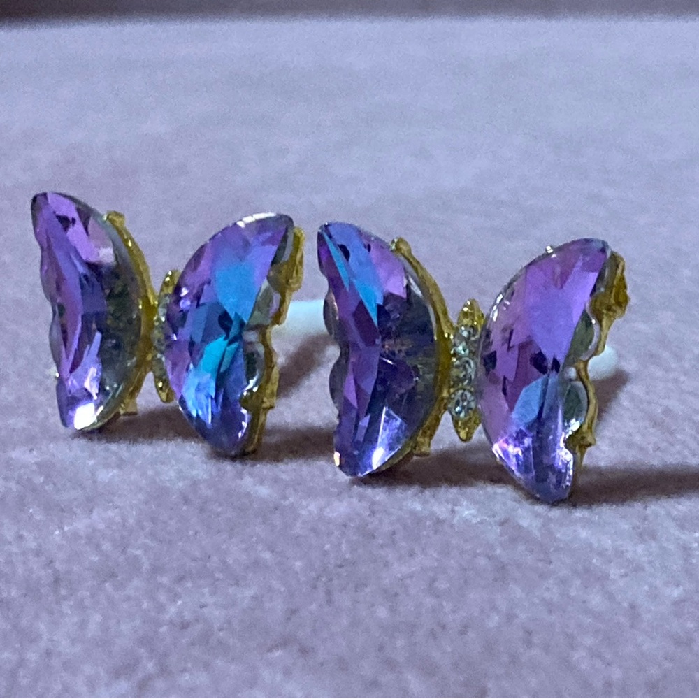Purple Butterfly Stud Earrings - Picture 3 of 8